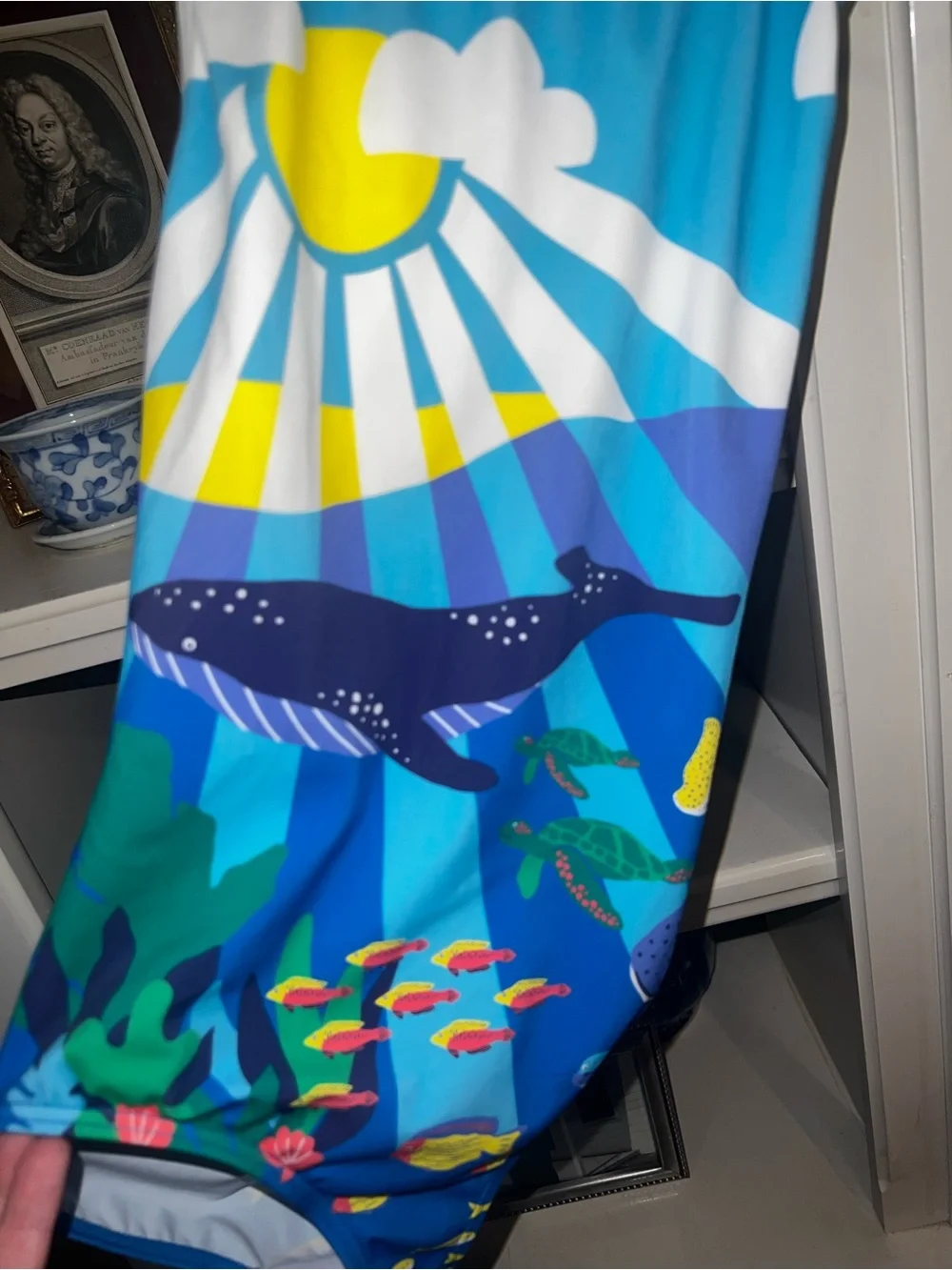 Boden Blue Ocean Whale One-Piece Swimsuit with Yellow Straps